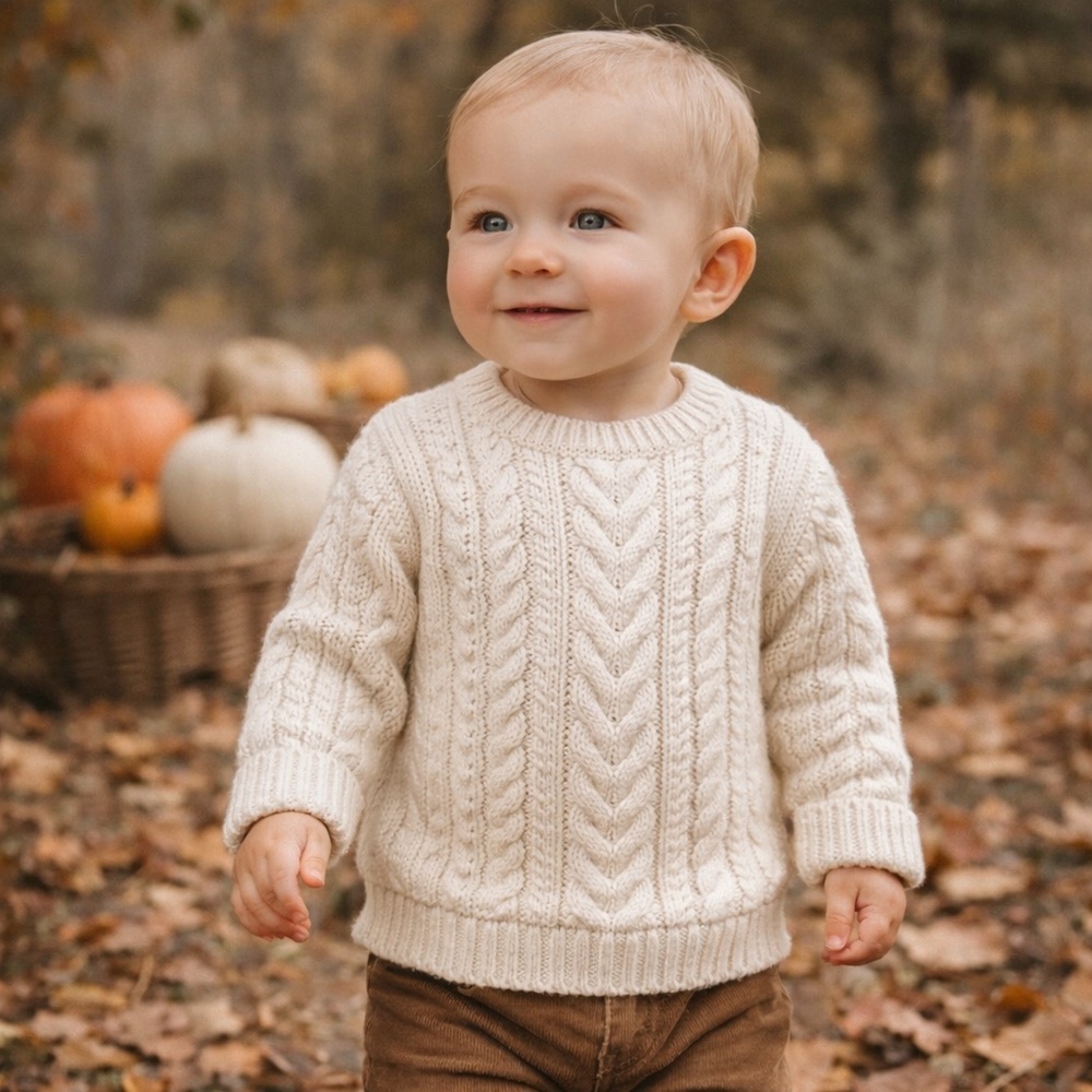 GAP Cream Cotton Cable Knit Crewneck Sweater Cozy‎ 18-24M